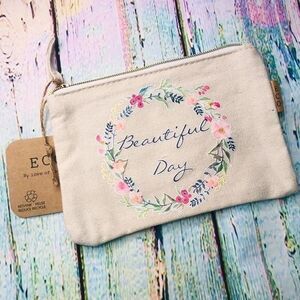Beautiful Day Floral Earth Spring Flower Wreath Make Up Bag ECO Recycled Cotton